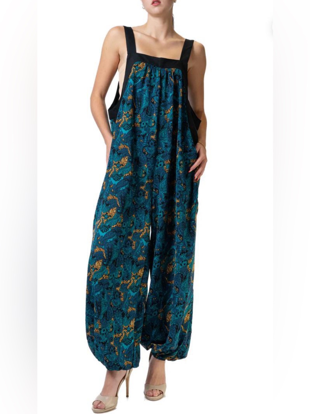 NWT Kate hewko mandala teal animal print bohemian tropical jumpsuit- one size